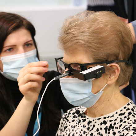 Woman using Bionic eye in research