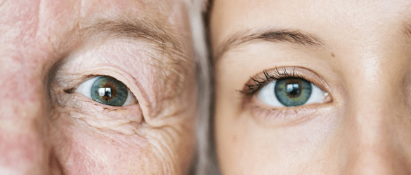 Closeup of older and younger face