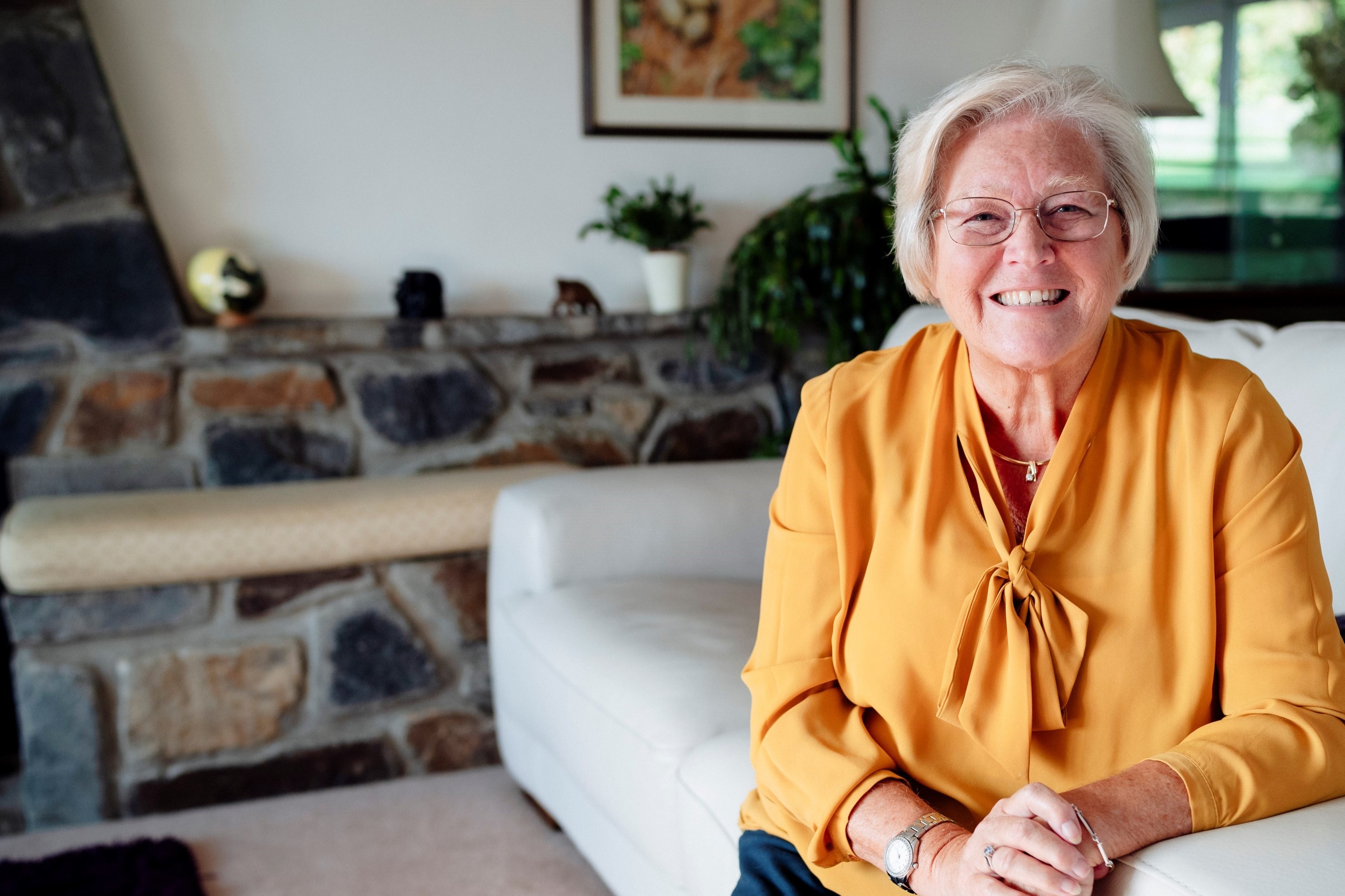 Kate smiling in lounge